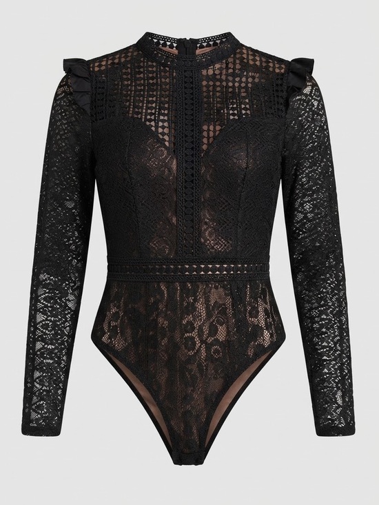 Hello Molly Tops - NWT Hello Molly Black Lace Long Sleeve Bodysuit Not That Easy Ruffle Mock Neck 2